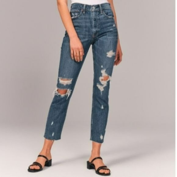Abercrombie & Fitch Womens High Rise Mom Jeans Dark Wash Size 37 - Picture 9 of 10